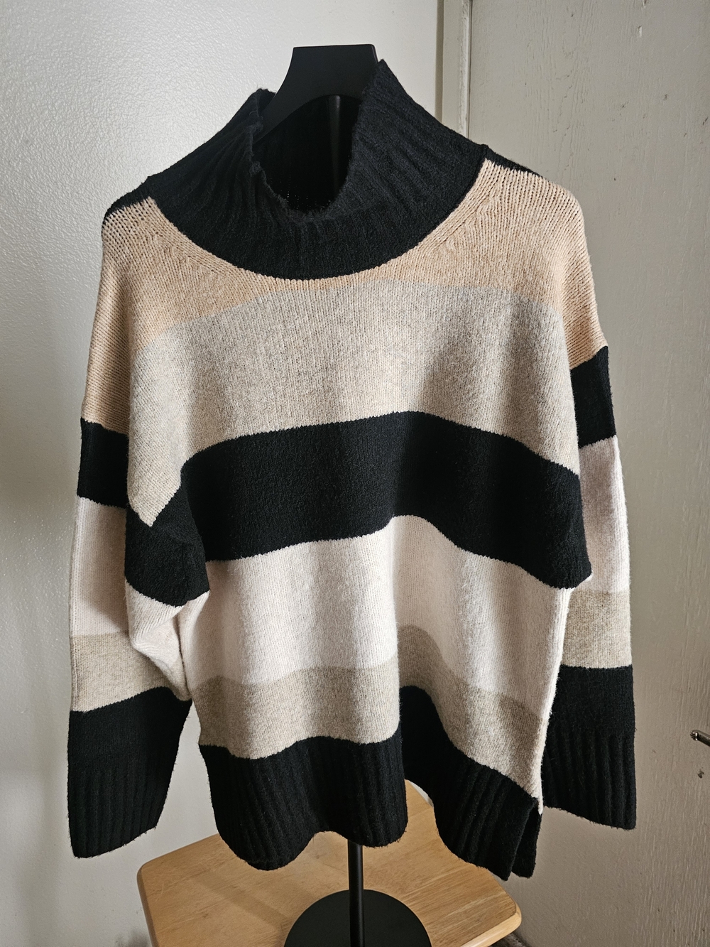a new day Black, Cream & Tan Striped Turtleneck Sweater